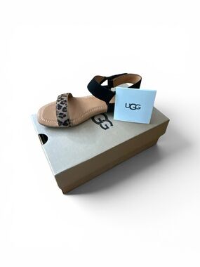 UGG Leopard Front Strap Sandal with Black Ankle Band